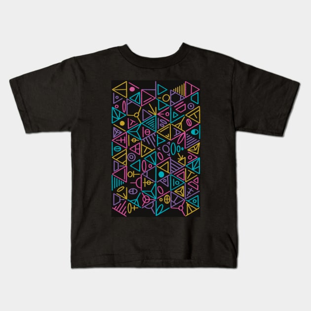 Retro Triangle Pattern Kids T-Shirt by Slepowronski